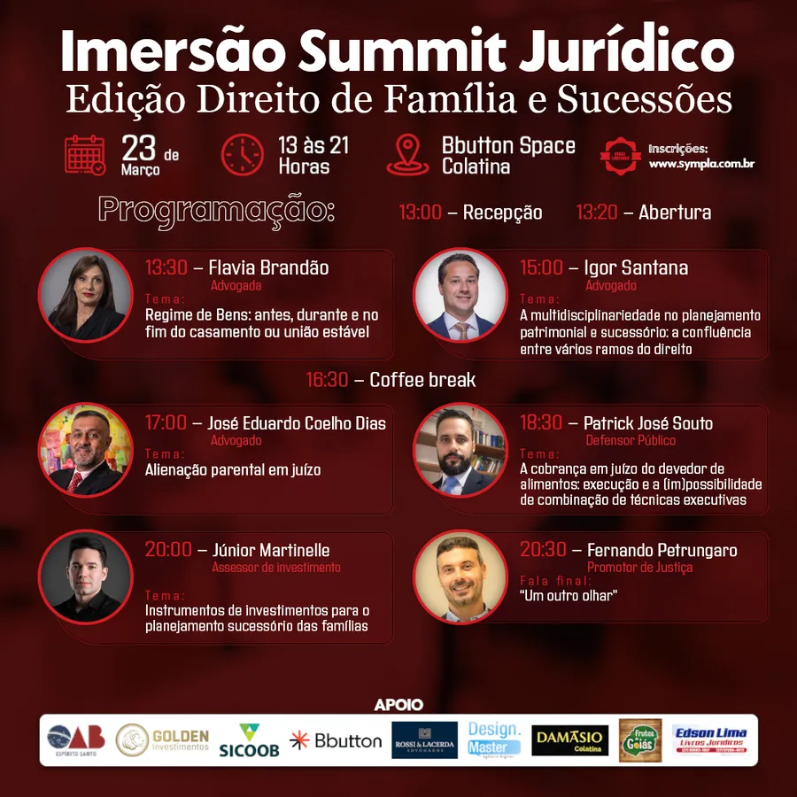 Programação completa da Imersão Summit Jurídico, edição Direito de Família e Sucessões